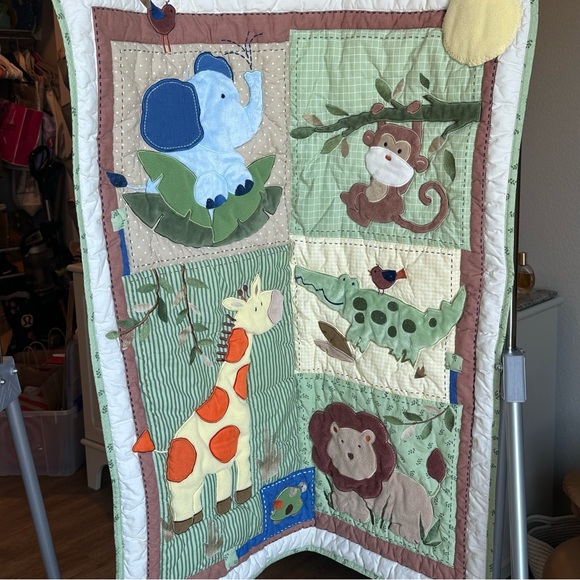 Other - Animal Jungle Themed Baby Quilt with Elephant and Giraffe Alligator Monkey Lion